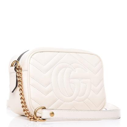 Gucci Calfskin Matelasse Mini GG Marmont Chain Shoulder Bag White 3 of 7