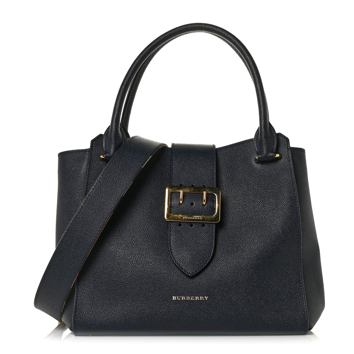 Soft Grain Calfskin Medium Buckle Tote Blue Carbon