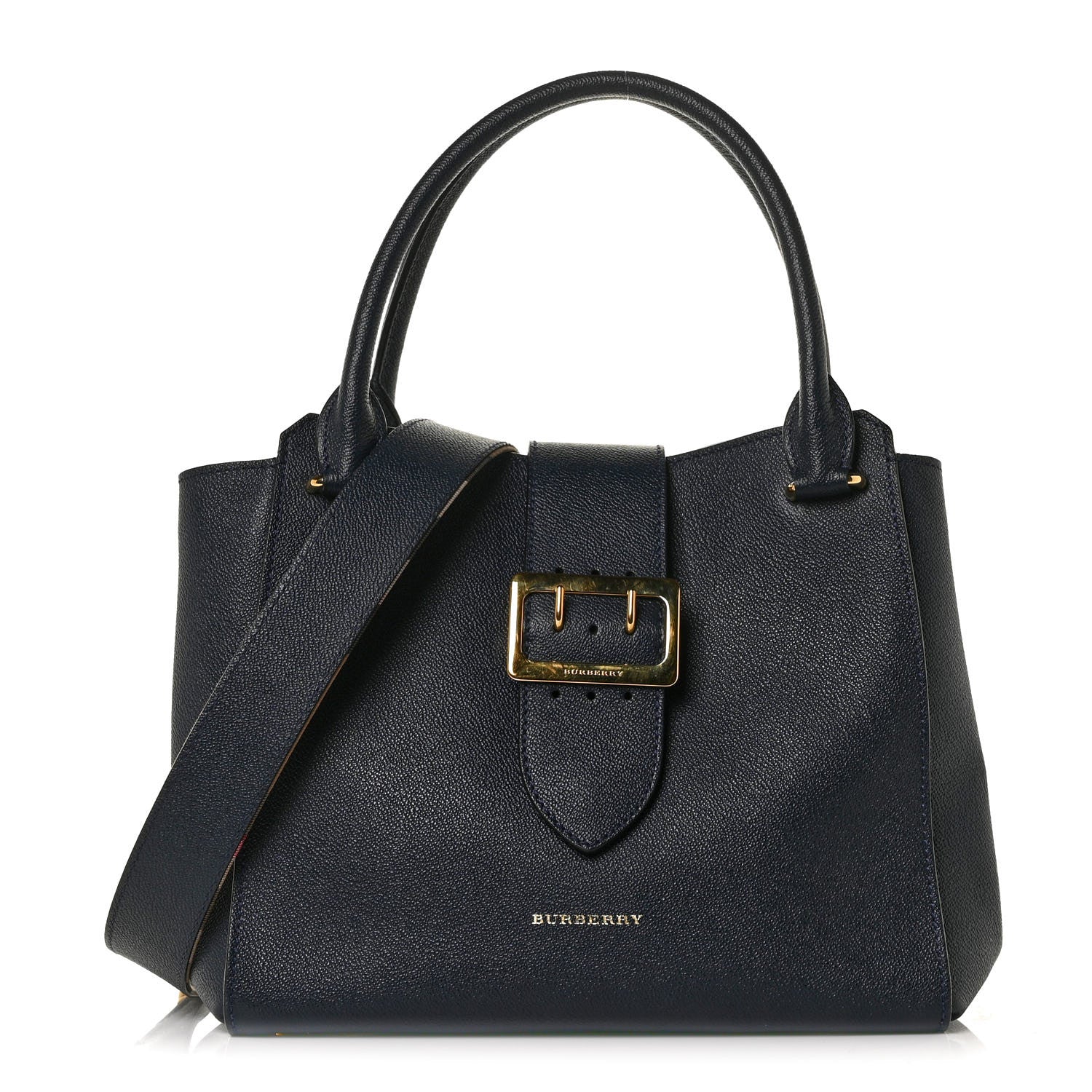 Burberry Soft Grain Calfskin Medium Buckle Tote Blue Carbon 1 of 9