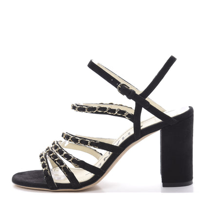 Chanel Suede Chain Sandals 38.5 Black 1 of 9