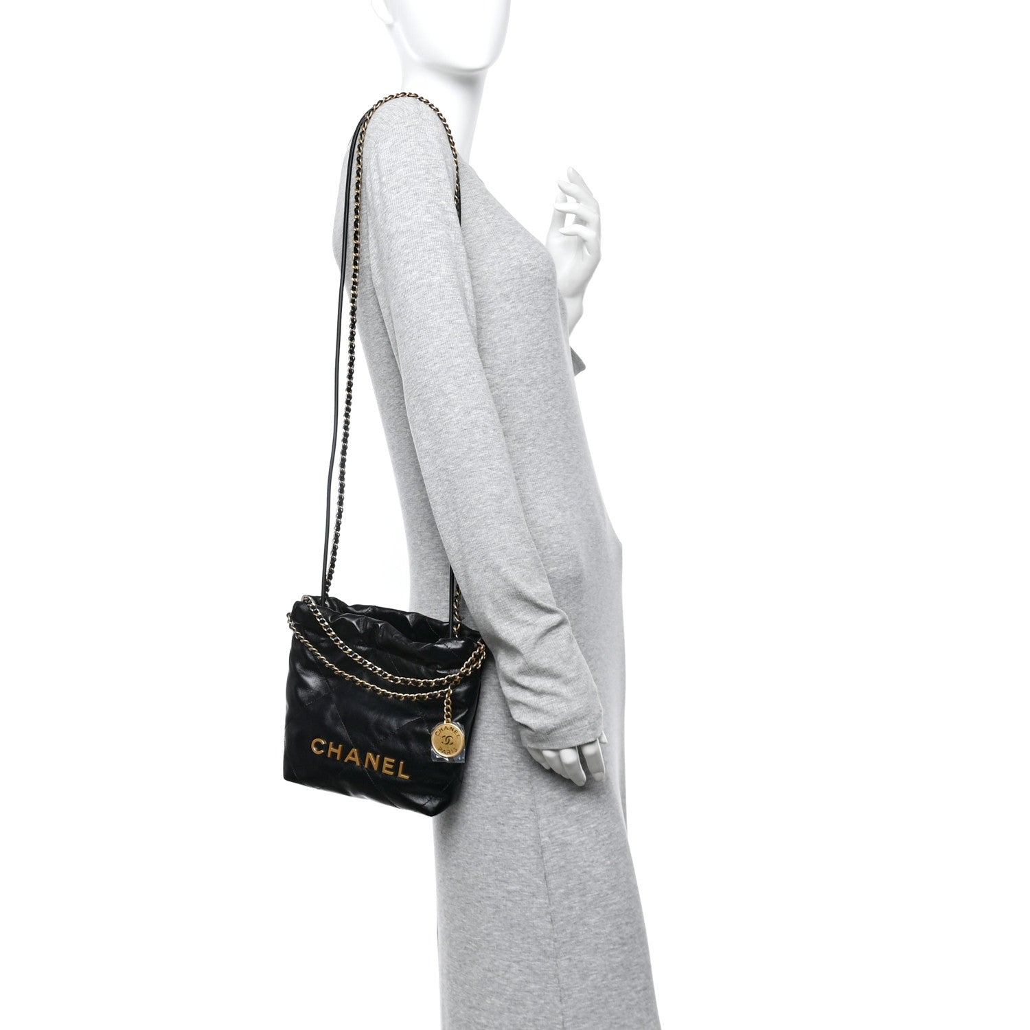 Chanel Shiny Calfskin Quilted Mini Chanel 22 Black 2 of 10
