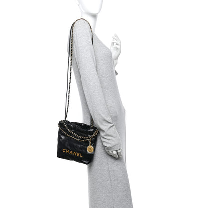 Chanel Shiny Calfskin Quilted Mini Chanel 22 Black 2 of 10