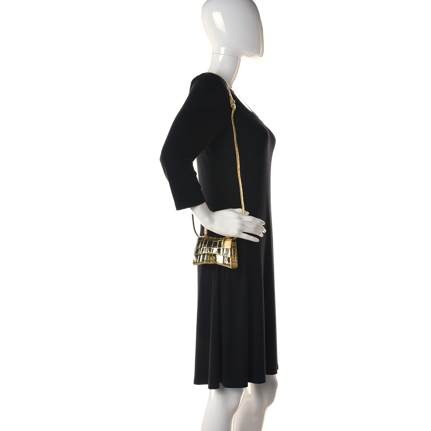 Balenciaga Metallic Calfskin Crocodile Embossed Hourglass Top Handle Bag Mini Gold 2 of 10
