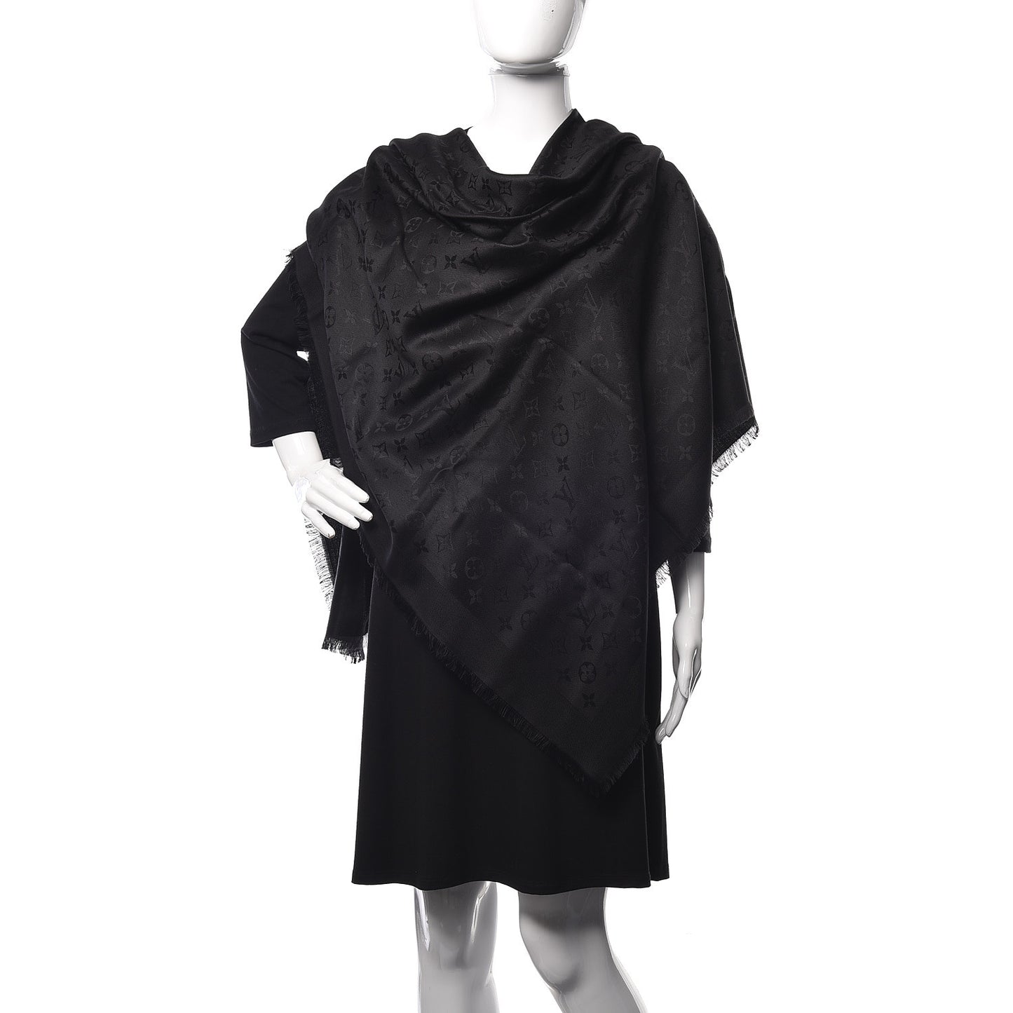 Silk Wool Monogram Shawl Black