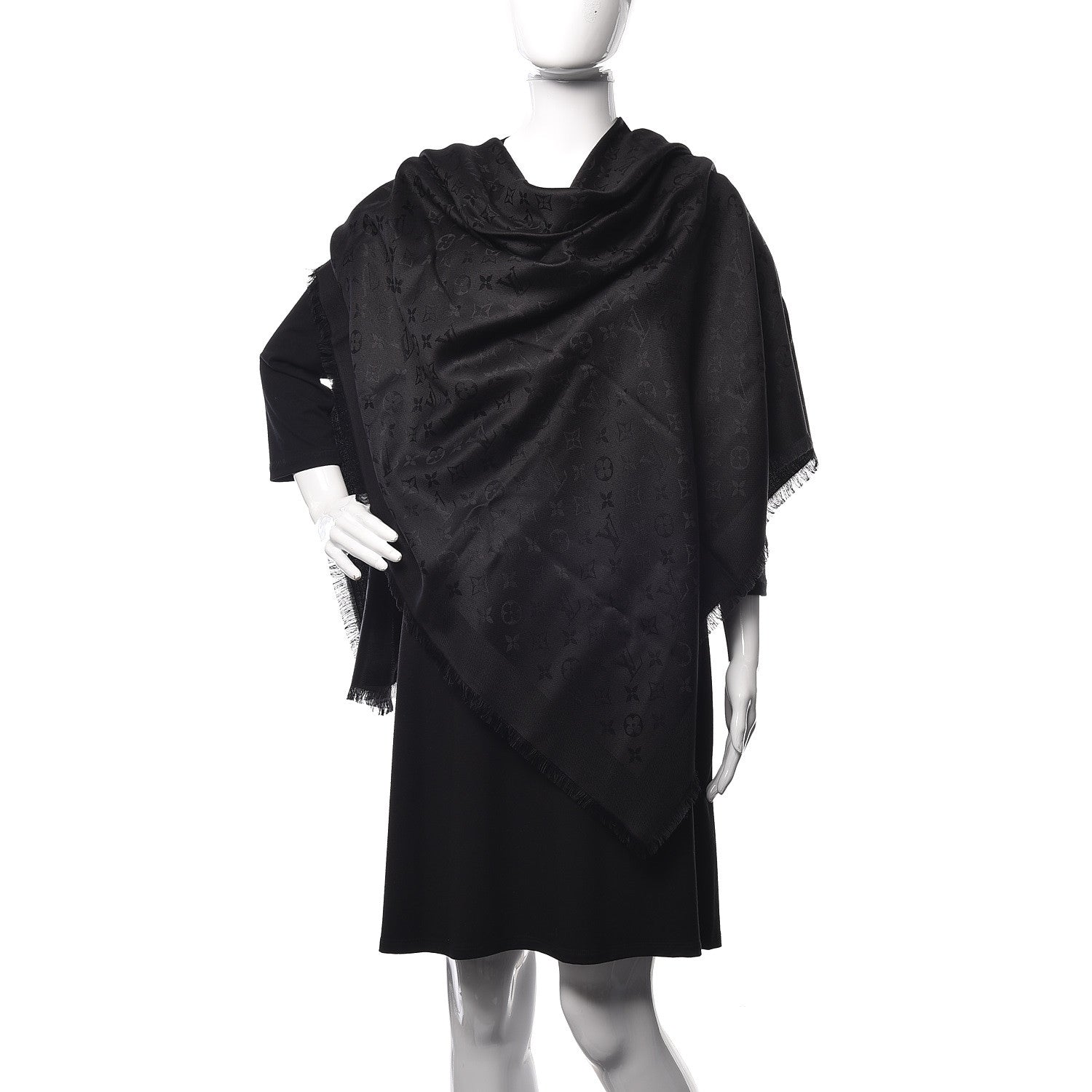 Louis Vuitton Silk Wool Monogram Shawl Black 2 of 4