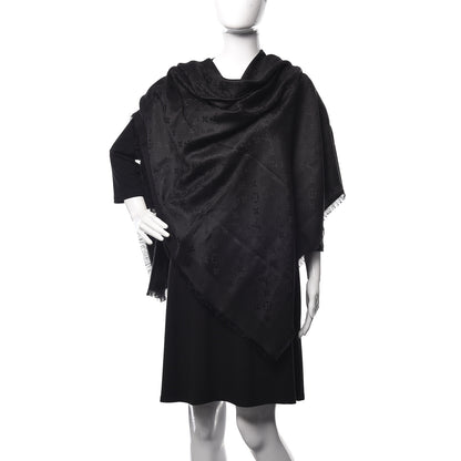 Louis Vuitton Silk Wool Monogram Shawl Black 2 of 4
