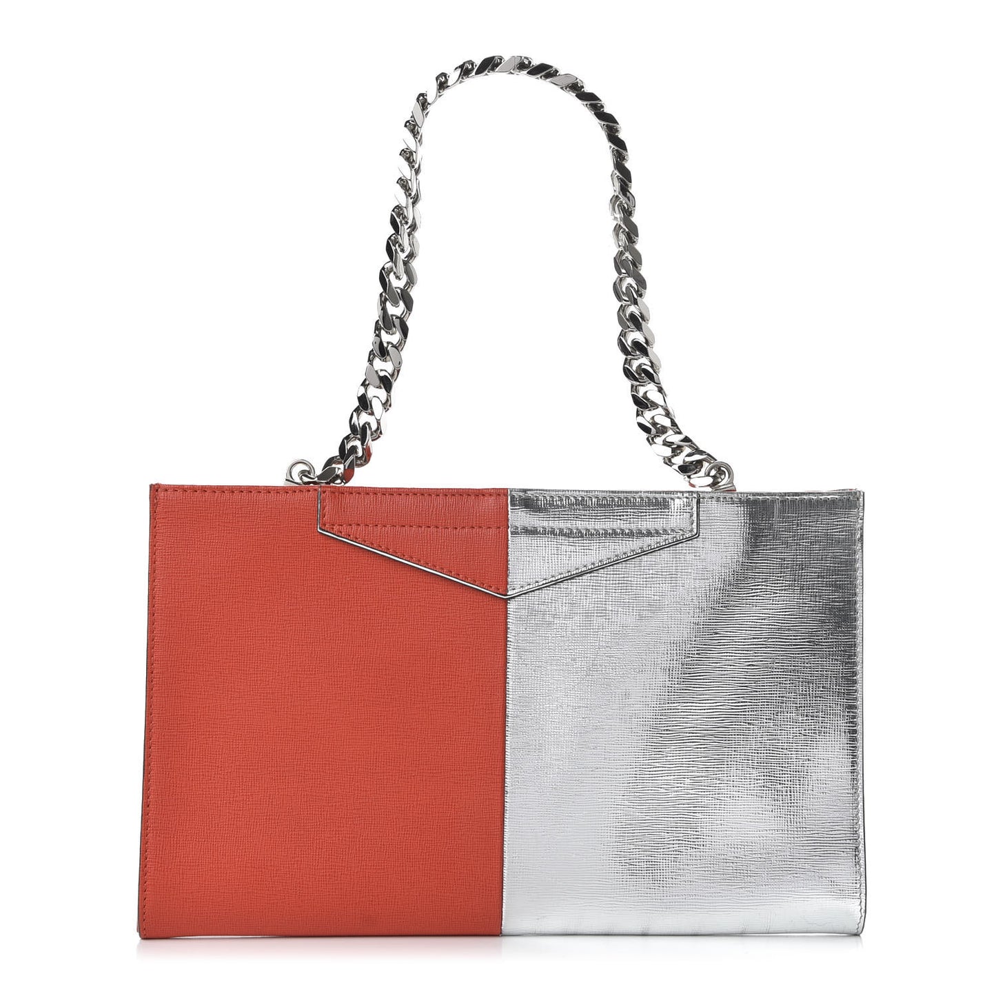 Metallic Saffiano Bi-Color Chain Clutch Bag Papavero Argento