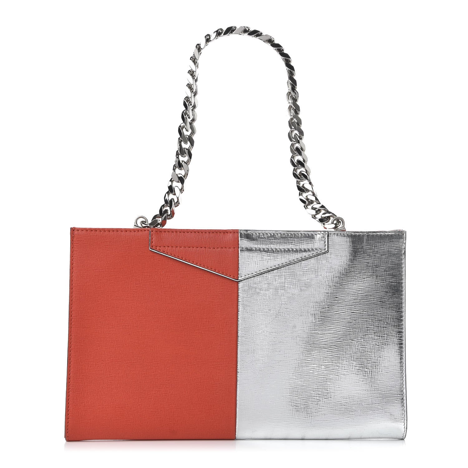 Fendi Metallic Saffiano Bi-Color Chain Clutch Bag Papavero Argento 1 of 9
