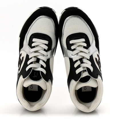 Chanel Mesh Suede Calfskin Grained Calfskin Womens CC Sneakers 39 Black White 2 of 12