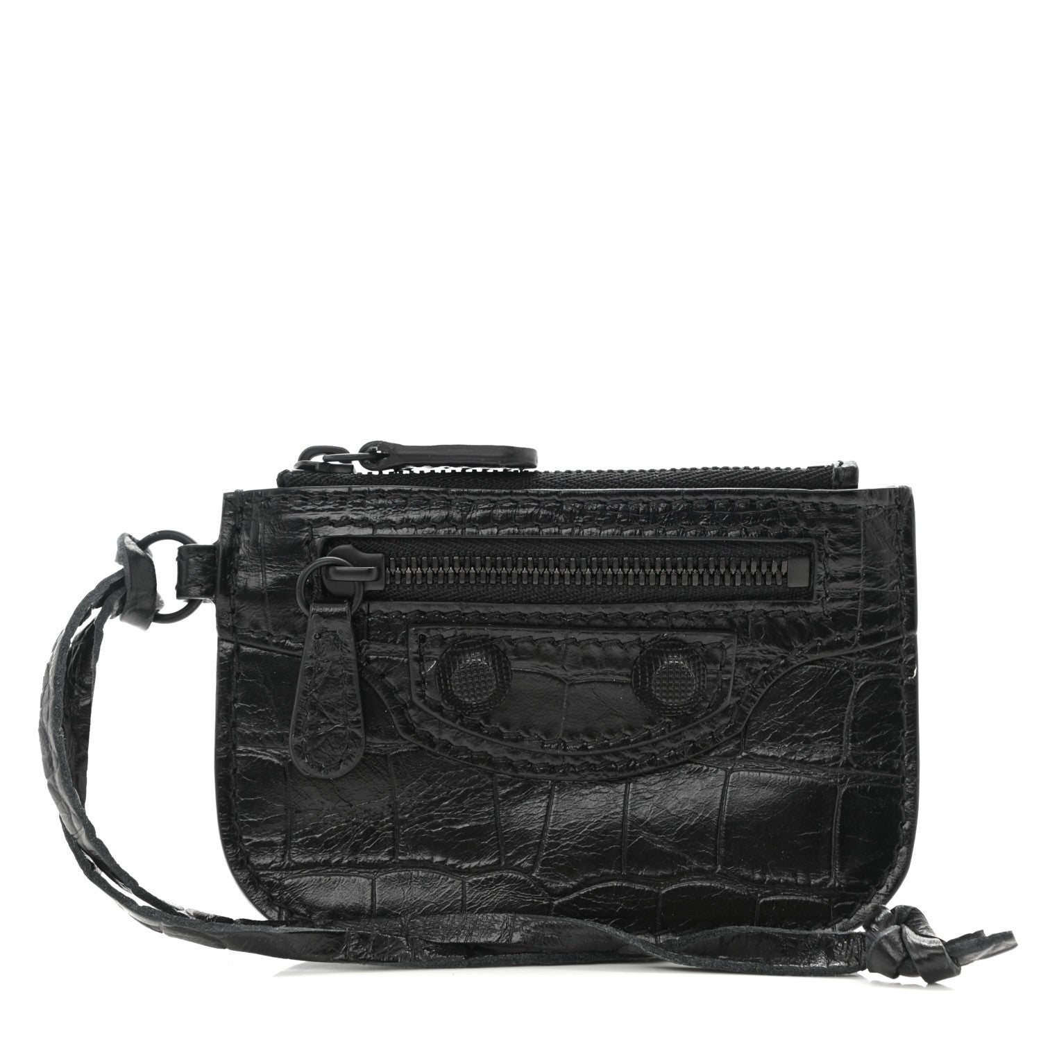 Balenciaga Calfskin Crocodile Embossed Le Cagole Pouch Black 1 of 7