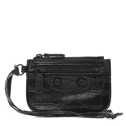 Balenciaga Calfskin Crocodile Embossed Le Cagole Pouch Black 1 of 7