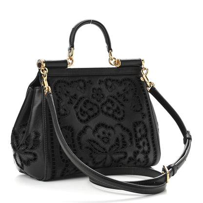 Dolce & Gabbana Lambskin Medium Embroidered Laser Cut Miss Sicily Satchel Black 3 of 11