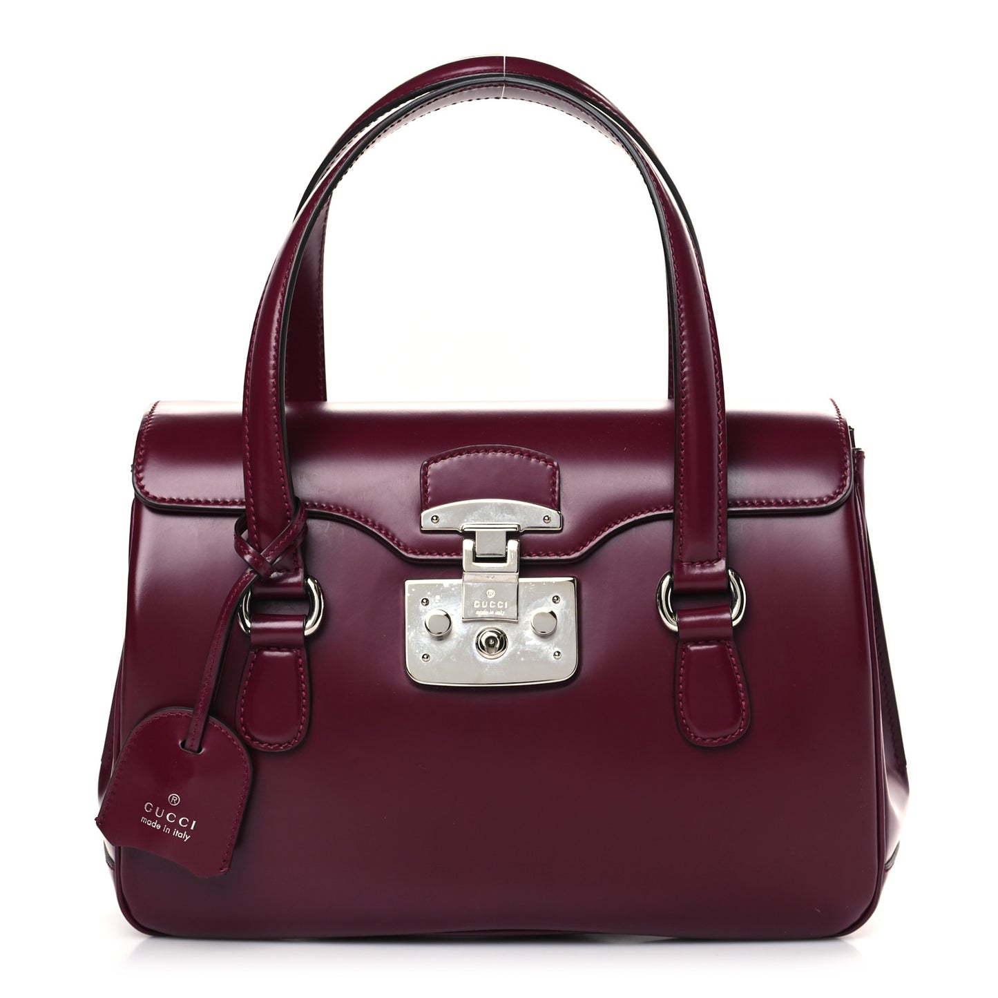 Regent Calfskin Medium Lady Lock Satchel Purple Wine