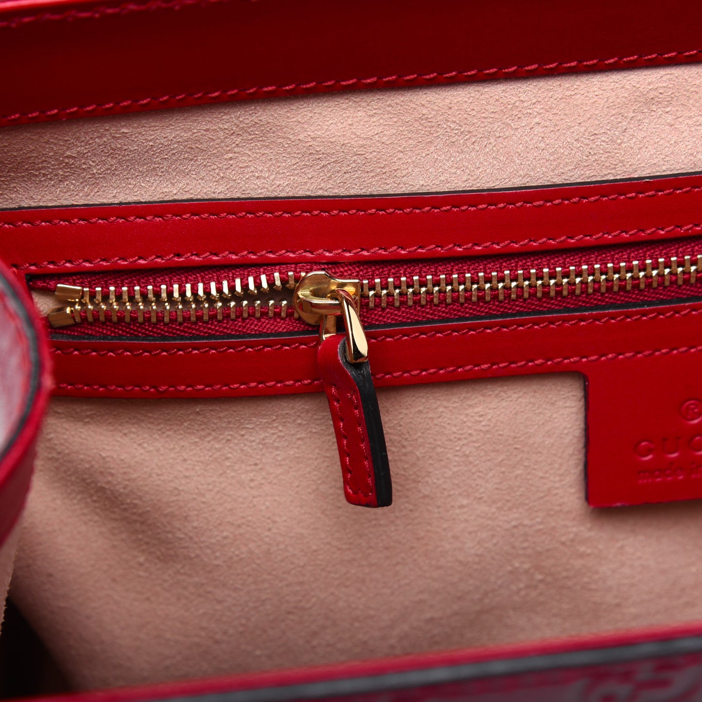 Guccissima Signature Medium Padlock Top Handle Bag Hibiscus Red