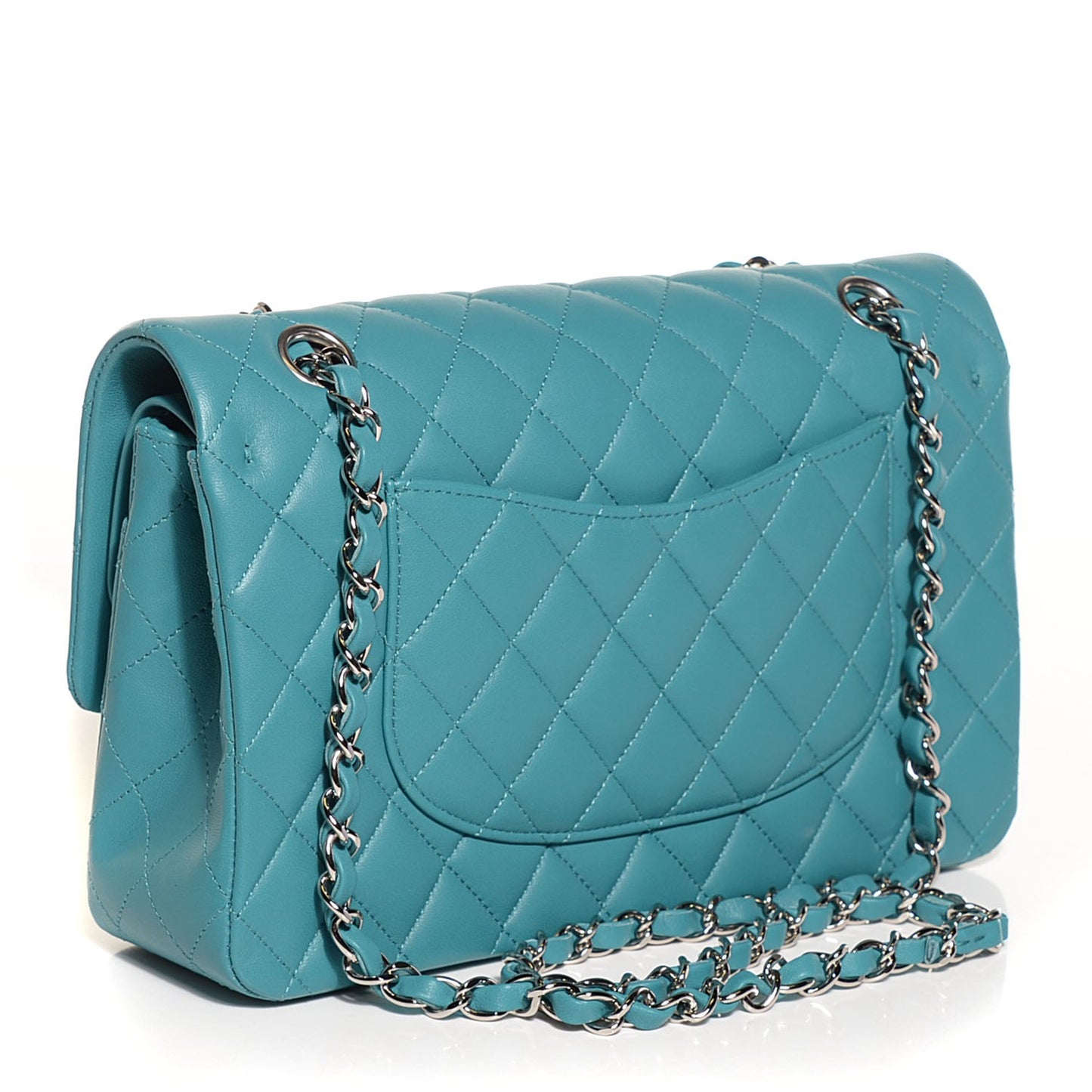 Lambskin Quilted Medium Double Flap Turquoise