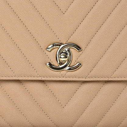 Chanel Caviar Chevron Quilted Small Coco Handle Flap Beige 8 of 10