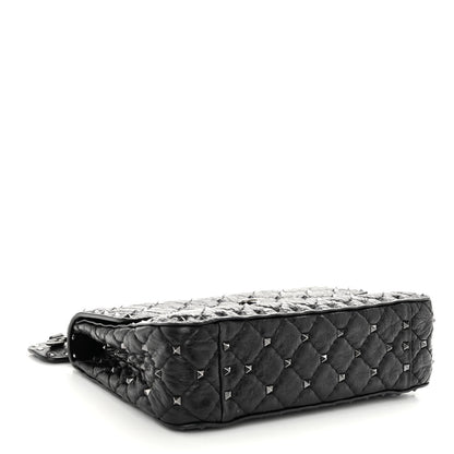Valentino Garavani Craquele Nappa Medium Rockstud Spike Shoulder Bag Black 4 of 10