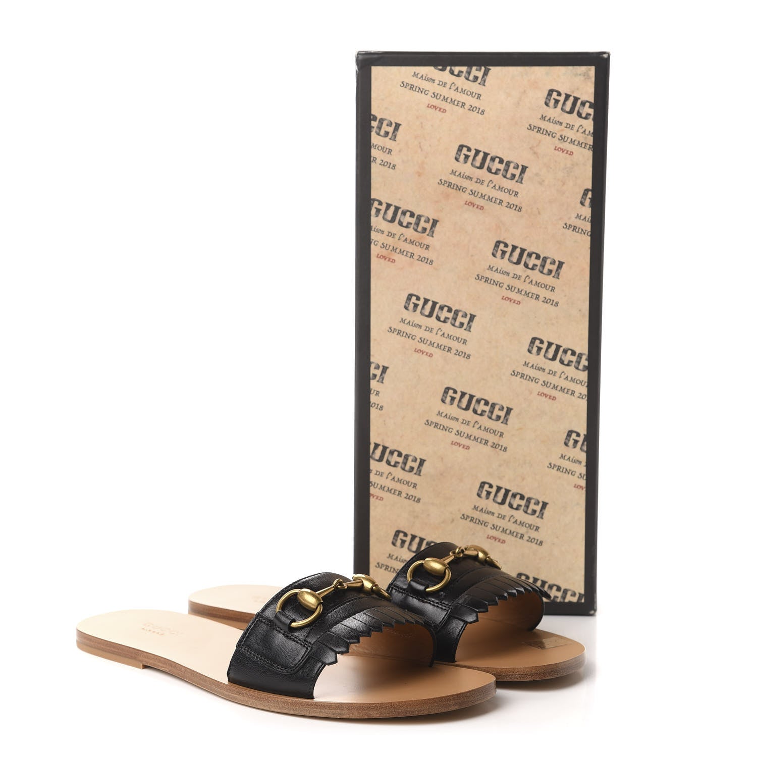 Gucci Malaga Kid Fringe Horsebit Slide Sandals 39 Black 10 of 10