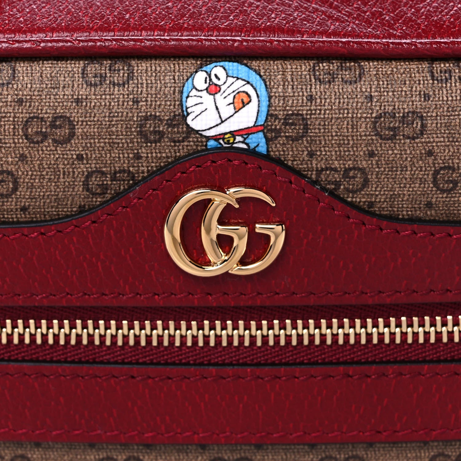 Gucci X DORAEMON Mini Vintage GG Supreme Monogram Camera Bag Beige Cherry Red 8 of 14