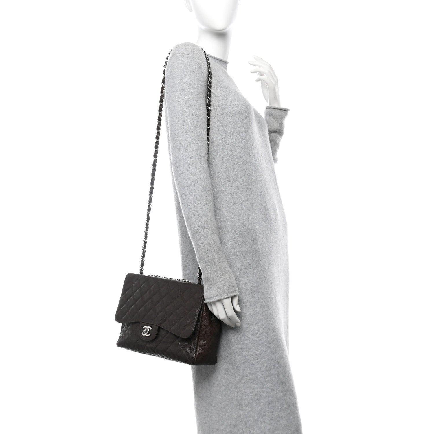 Chanel Caviar Quilted Jumbo Single Flap Dark Brown 2 of 15