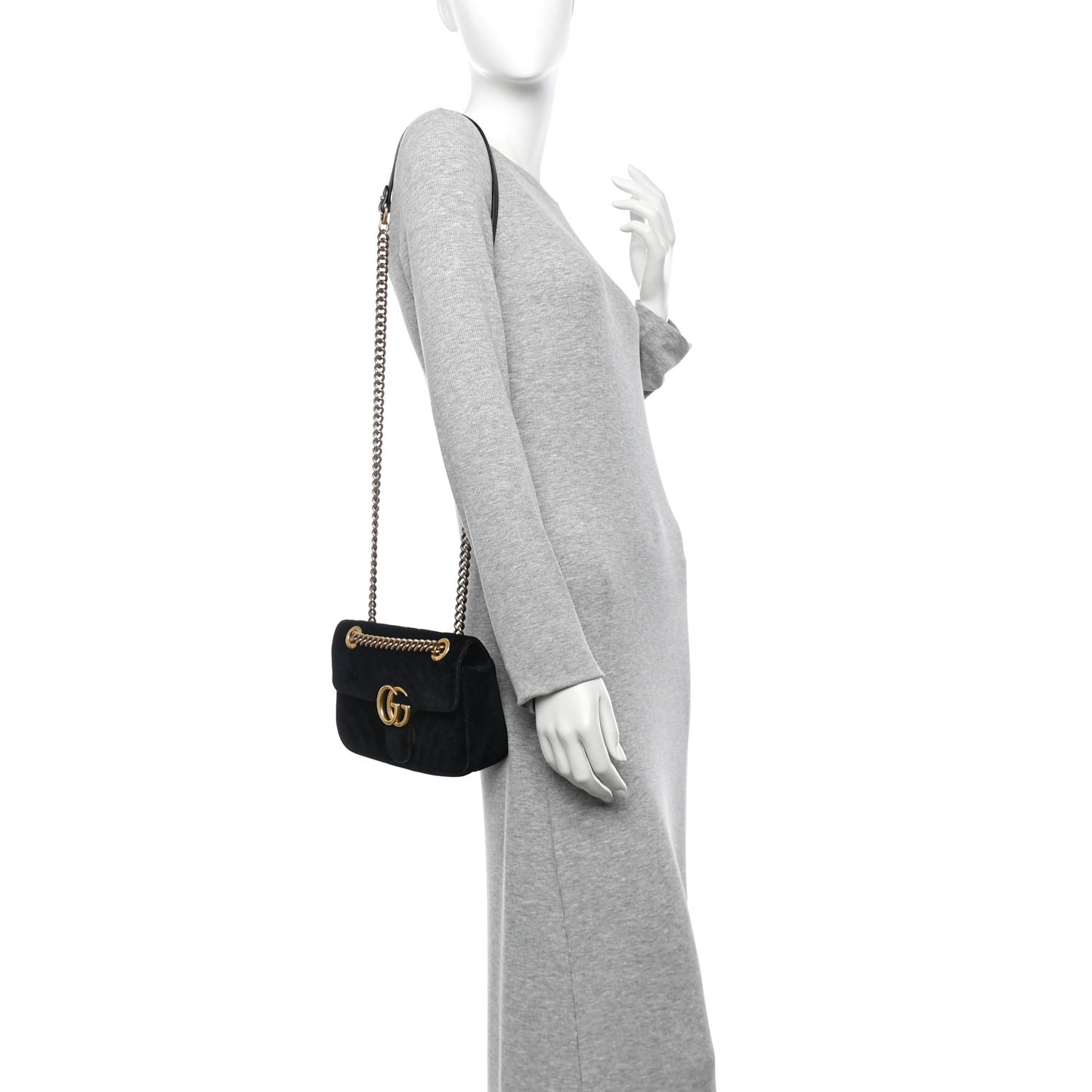 Velvet Matelasse Mini GG Marmont Shoulder Bag Black
