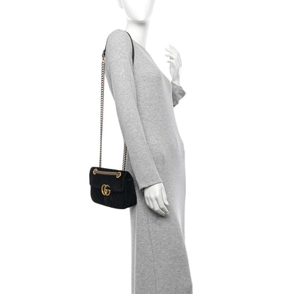 Gucci Velvet Matelasse Mini GG Marmont Shoulder Bag Black 2 of 14