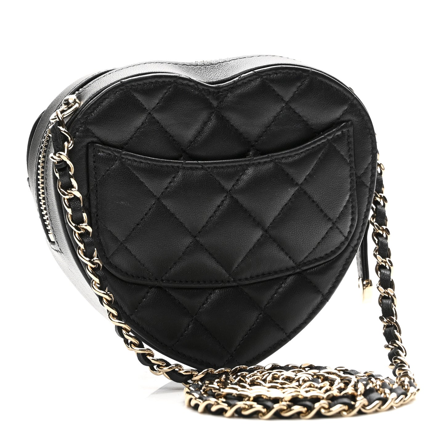Lambskin Quilted CC In Love Heart Clutch With Chain Black