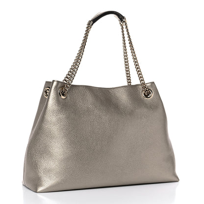 Gucci Metallic Pebbled Calfskin Medium Soho Chain Shoulder Bag Golden Beige 3 of 11