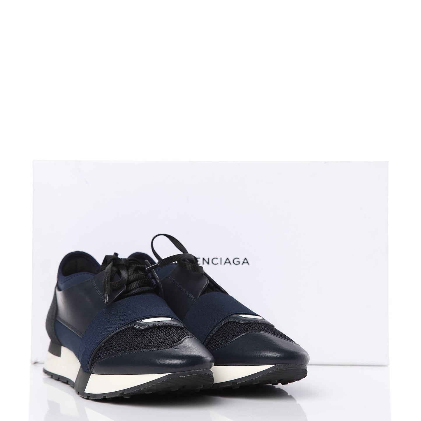 Mesh Calfskin Neoprene Suede Womens Race Runner Sneakers 38 Bleu Nuit