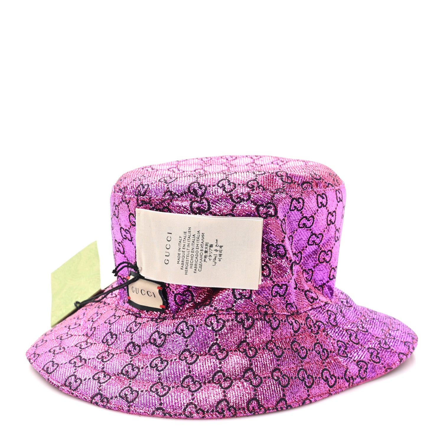 Gucci Canvas Lame GG Monogram Reversible Bucket Hat M Fuxia Pink