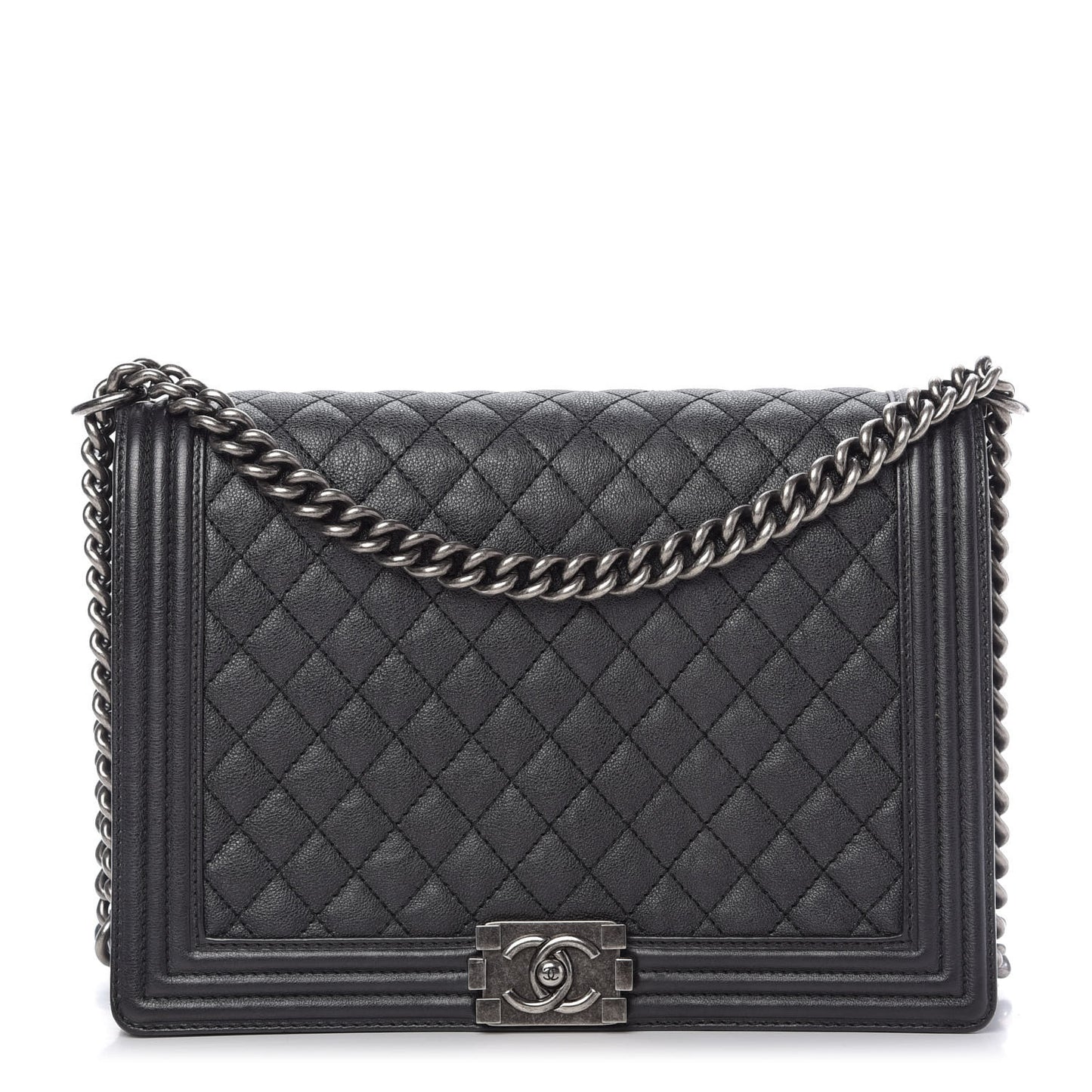 Calfskin Quilted Large Boy Flap Black