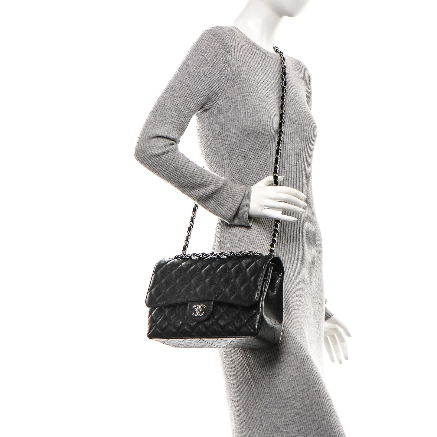 Caviar Quilted Jumbo Double Flap Black