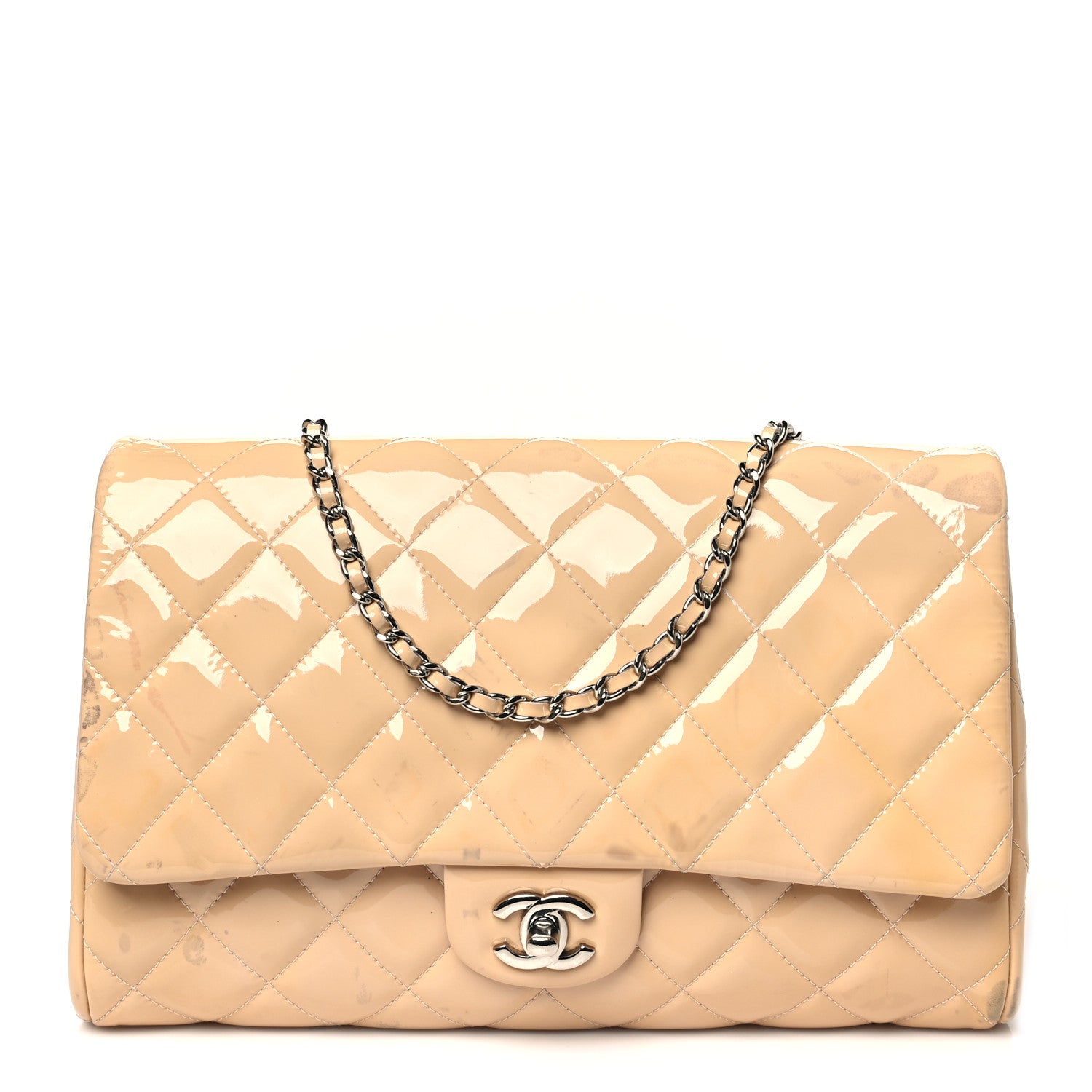 Chanel Patent Quilted Clutch with Chain Flap Beige 1 of 11
