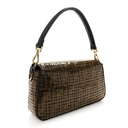 Fendi Fabric Jacquard Paillettes Vitello Seta FF 1974 Baguette Testa di Moro Real Ebano 3 of 10