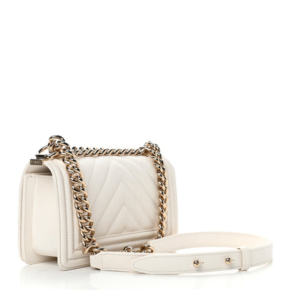 Chanel Caviar Chevron Quilted Small Boy Flap White 3 of 9