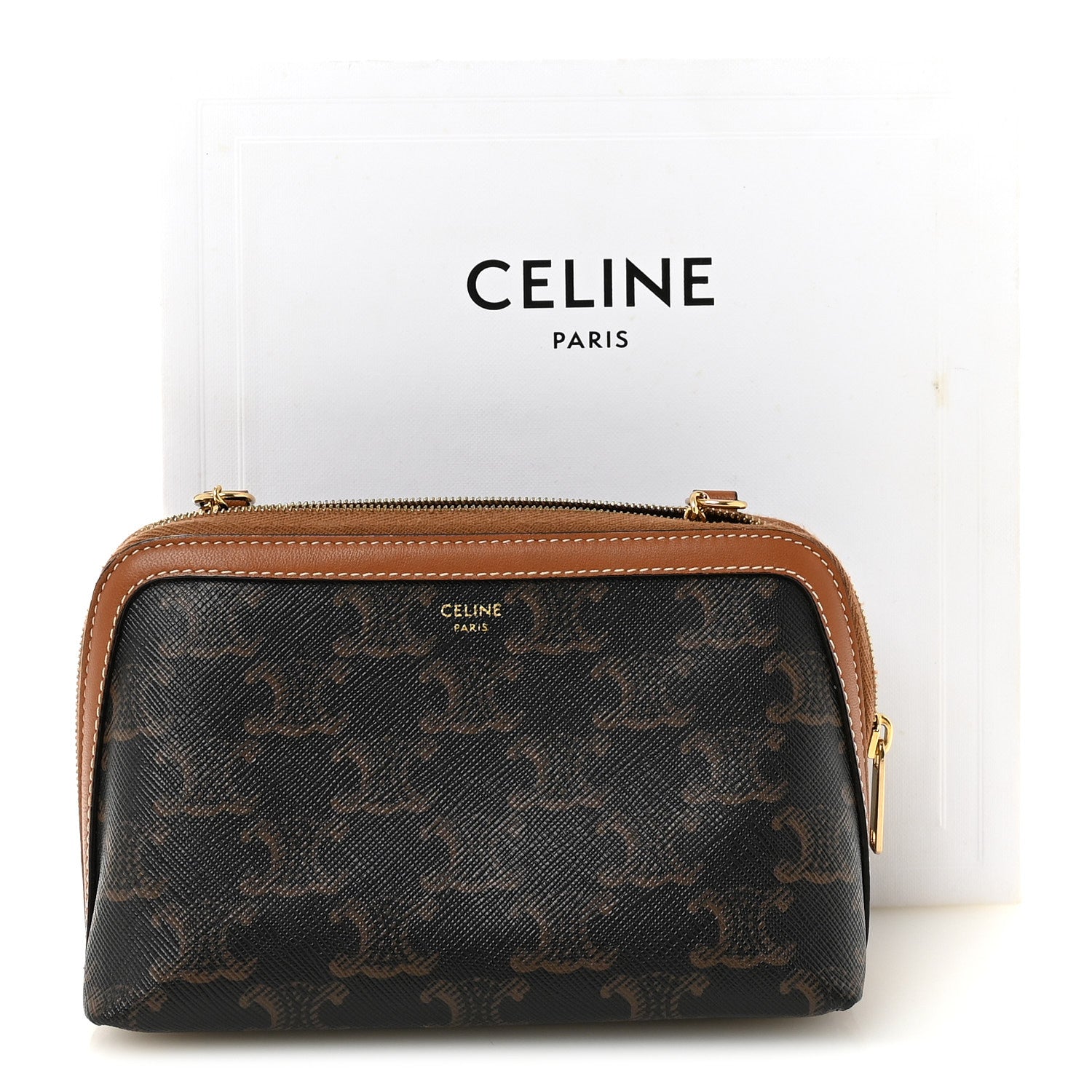 【穂華】CELINE オールドセリーヌ Celine Triomphe Canvas Lambskin Clutch On Chain Tan 1903003
