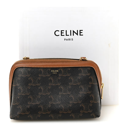 Celine Triomphe Canvas Lambskin Clutch On Chain Tan 9 of 9