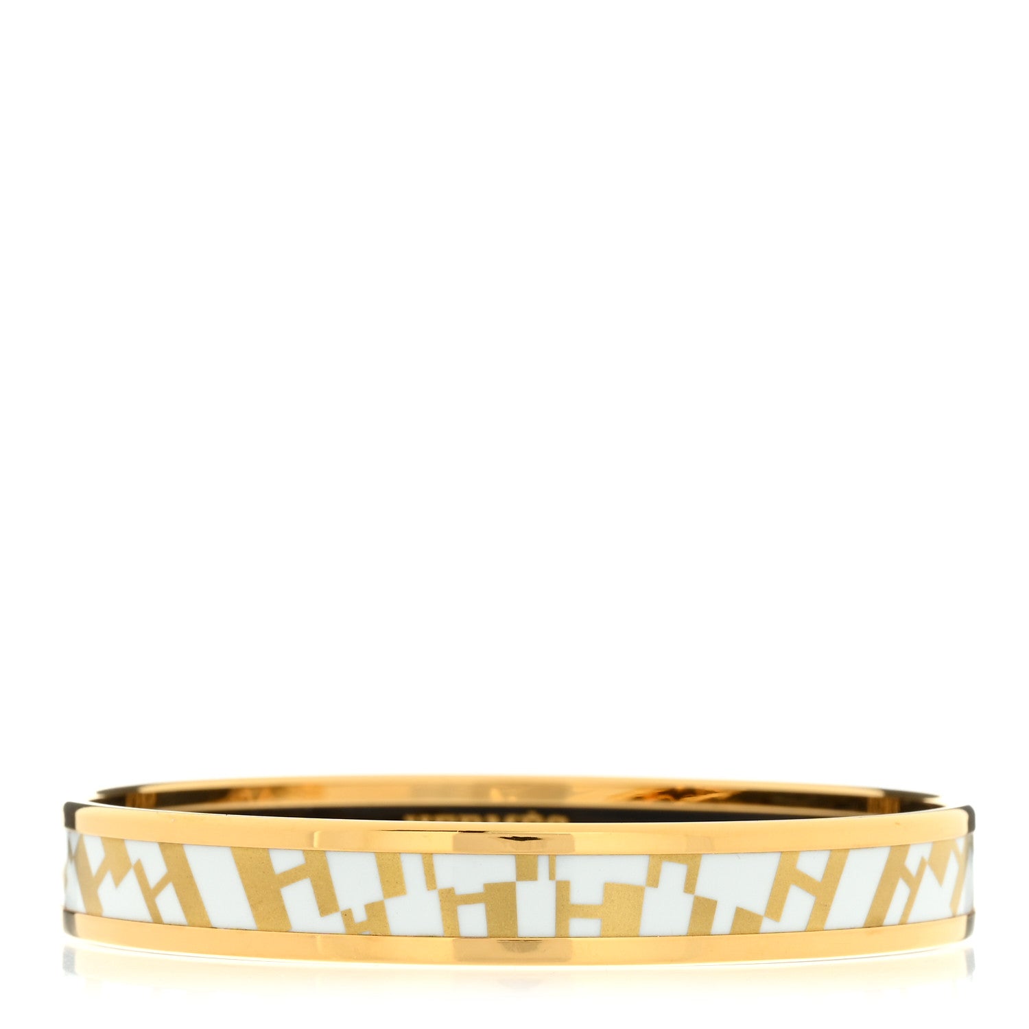 Hermes Printed Enamel Narrow lOP'H Bracelet 65 Orfevre Jaune White 1 of 6