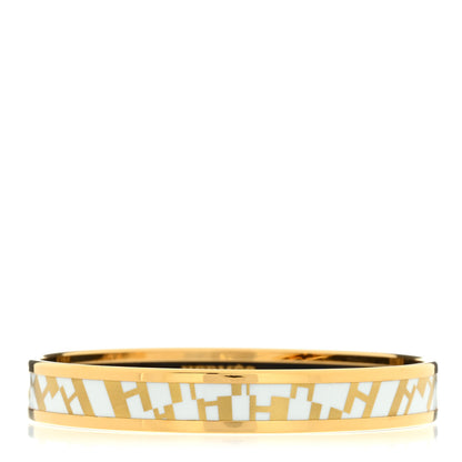 Hermes Printed Enamel Narrow lOP'H Bracelet 65 Orfevre Jaune White 1 of 6
