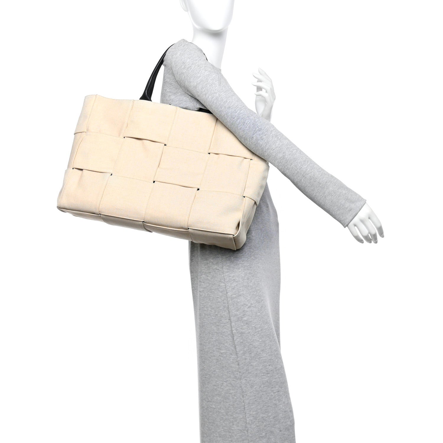 Bottega Veneta Canvas Maxi Intrecciato Large Arco Tote Beige Black 2 of 11