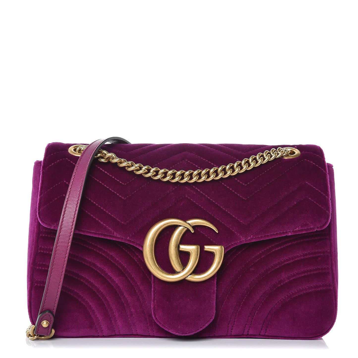 Velvet Matelasse Medium GG Marmont Shoulder Bag Fuchsia Violet Cyclamen