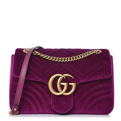 Gucci Velvet Matelasse Medium GG Marmont Shoulder Bag Fuchsia Violet Cyclamen 1 of 7