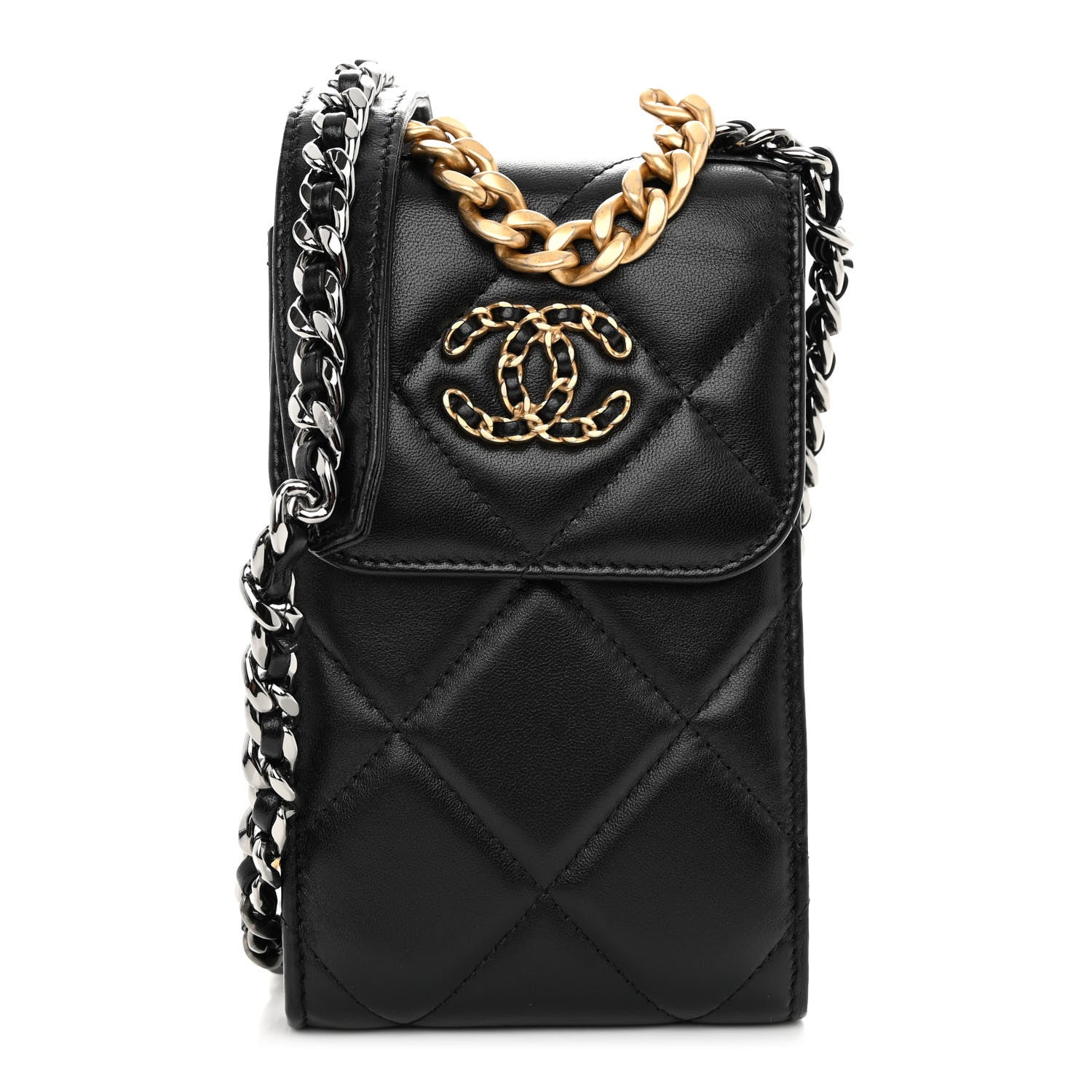 Chanel Lambskin Quilted Chanel 19 Phone Holder With Chain Black 1 of 10