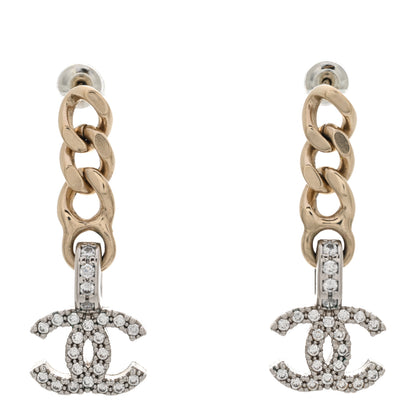 Chanel Metal Crystal CC Chain Drop Earrings Gold 1 of 3
