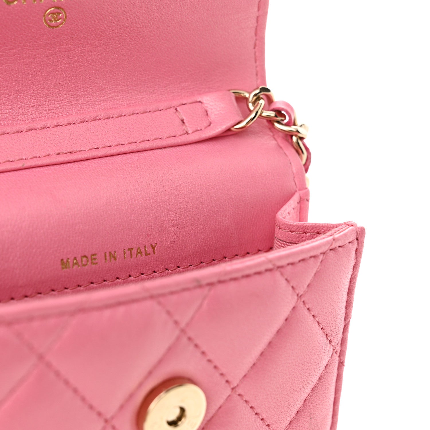 Chanel Lambskin Resin Quilted Phone Holder With Chain Pink 15 of 16