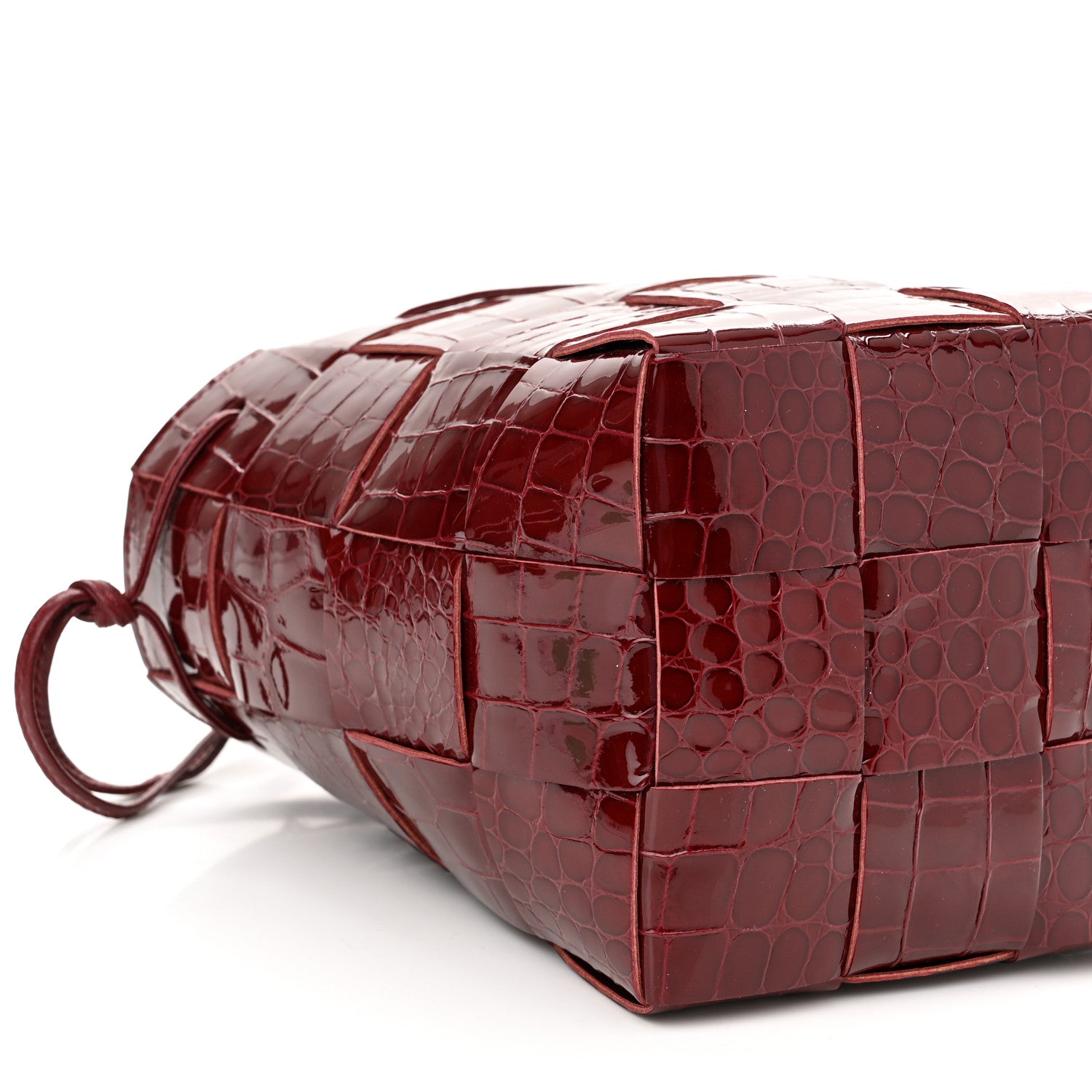 Bottega Veneta Gloss Calfskin Croc Embossed Intreccio Mini Cassette Crossbody Bucket Bag Cherry 8 of 9