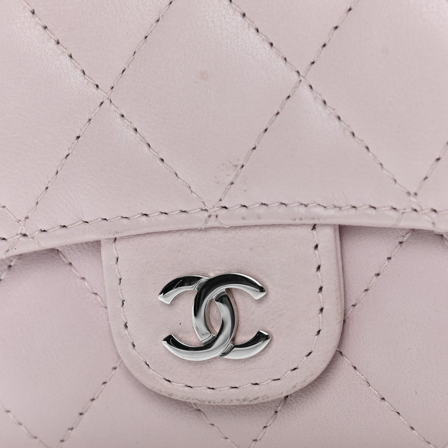 Lambskin Quilted Flap Card Holder Pink