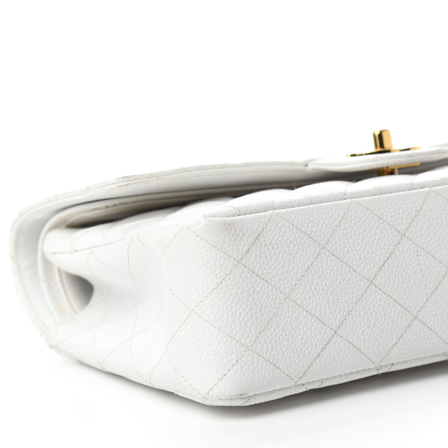 Caviar Quilted Medium Double Flap White