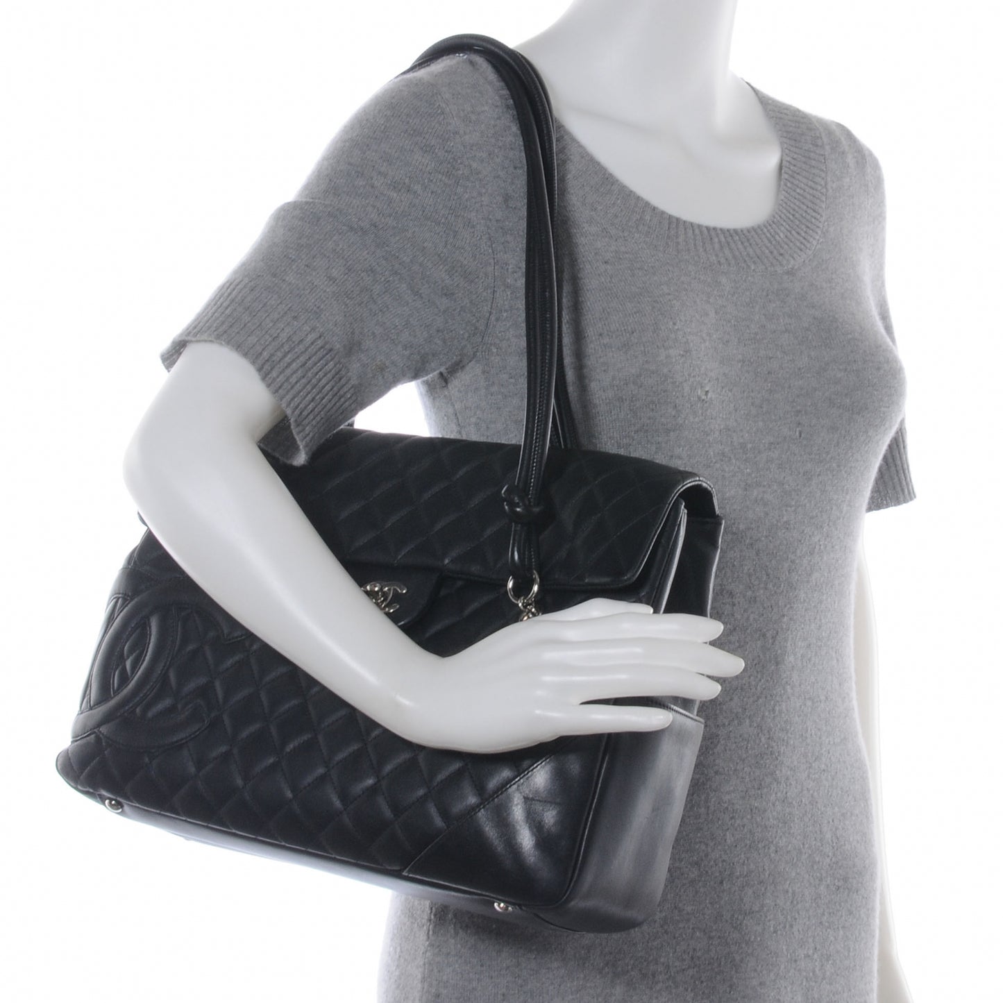 Calfskin Quilted Large Cambon Flap Black