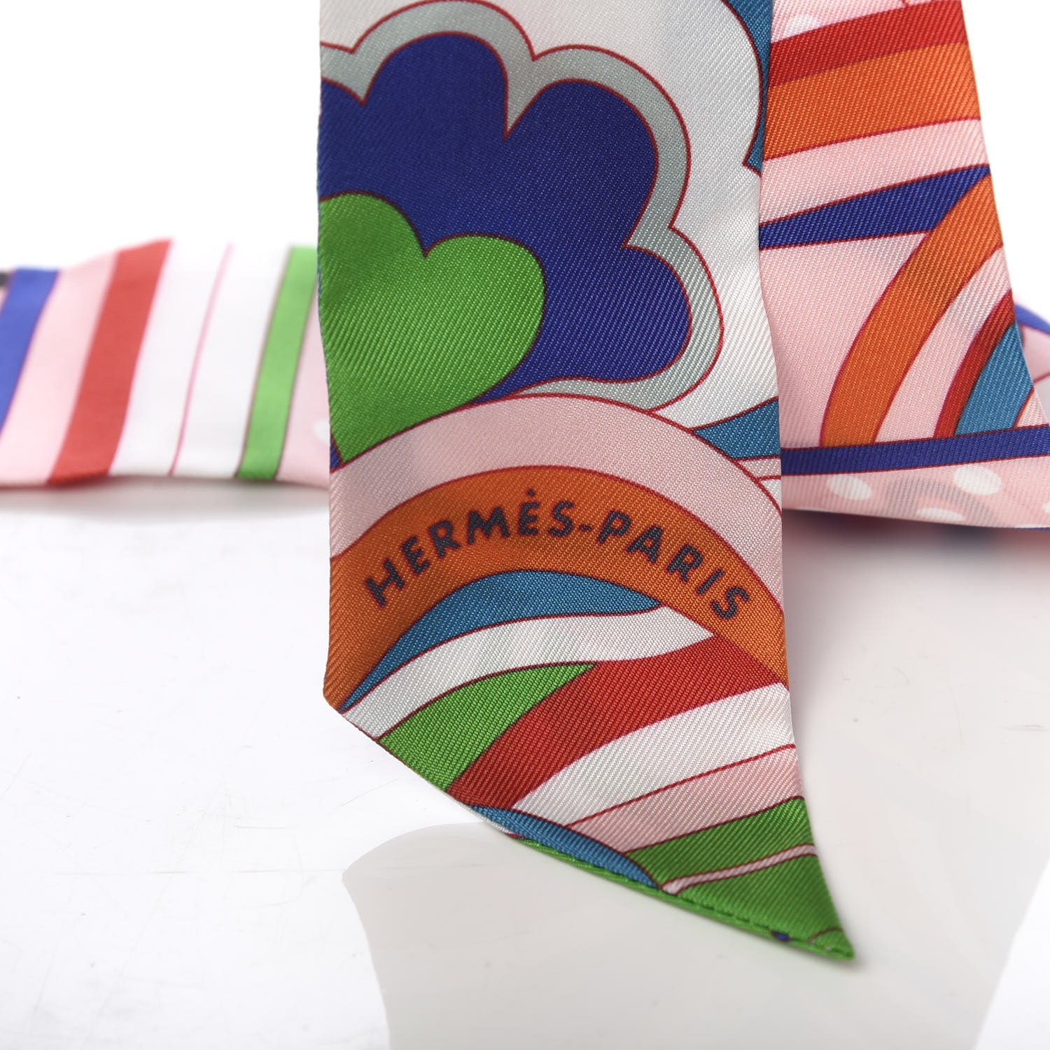 Hermes Silk Faubourg Rainbow Twilly Rose Pale Rouge Vert 2 of 4